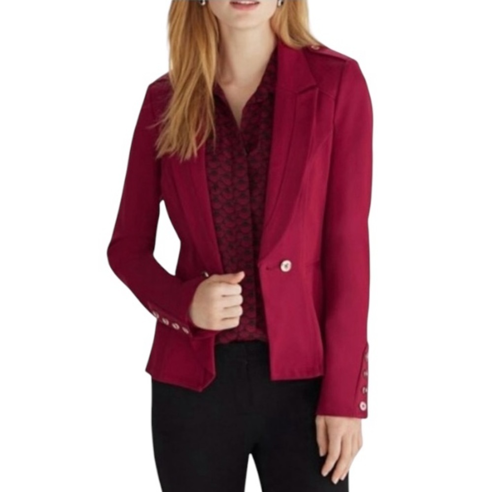WHITE HOUSE BLACK MARKET | Ruby Red Ponte Military Jacket Blazer Women’s Size 4 - Picture 2 of 14